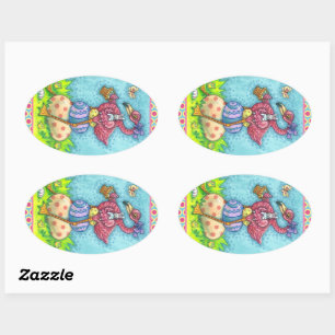 OSTEREIER UND NIEDLICHER BABYPINK FLAMINGO MIT BUN OVALER AUFKLEBER