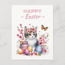Ostereier Wasserfarbe Kätzchen Blüten Postkarte