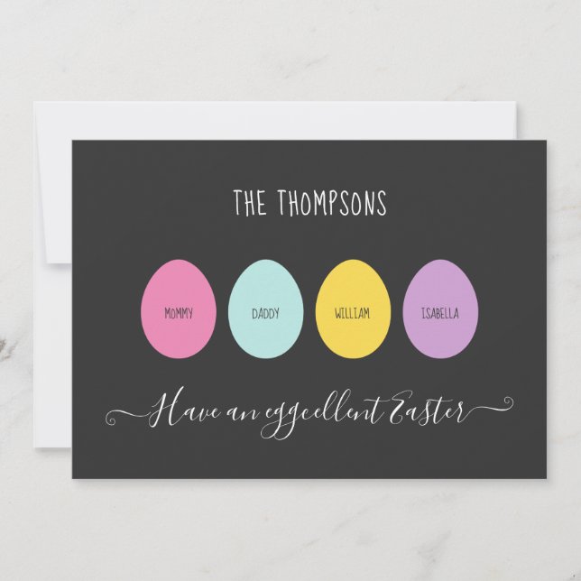 Ostereierfamilie von 4 Eggcellent Feiertagskarte (Vorderseite)