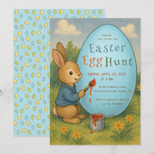 Ostereierjagd Bunny Niedlich Rabbit Paints Blaues  Einladung