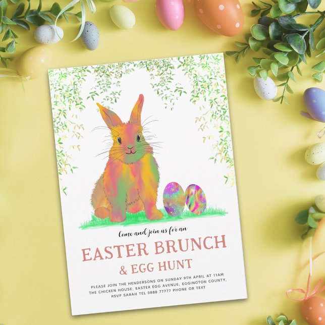 Ostereierjagd und Brunch Niedlich Bunny (Easter egg hunt spring brunch watercolor cute bunny and eggs garden party budget invitation)