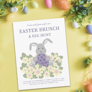 Ostereierjagd und Brunch Niedliche Bunny Bloral Einladungspostkarte