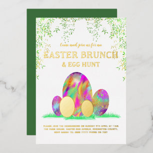 Ostereierjagd und Brunch Wasserfarbe Gold Folieneinladung