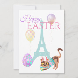Ostereiffelturm und Katzenpastellballons Feiertagskarte