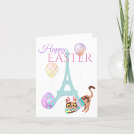 Ostereiffelturm und Katzenpastellballons Feiertagskarte