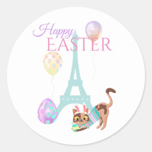 Ostereiffelturm und Katzenpastellballons Runder Aufkleber