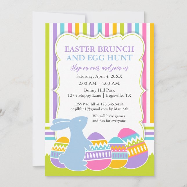 Ostereinladung Bunny Egg Hunt oder Brunch Einladung (Vorderseite)