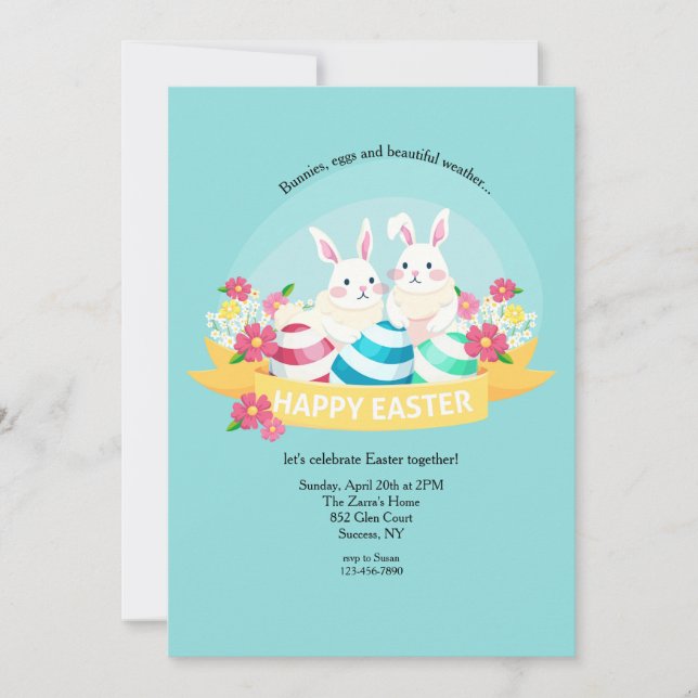 Ostereinladung von Bunnies und Eiern Einladung (Vorderseite)