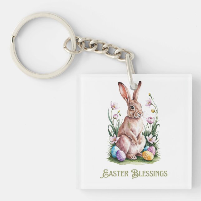 Osterfarben Bunny & Blume Schlüsselanhänger (Vorderseite)