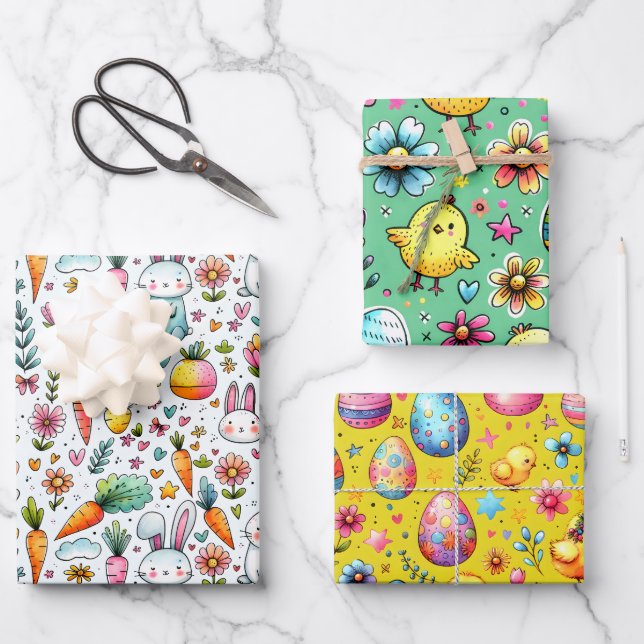 Osterfarben Geschenkpapier Set (Vorderseite)