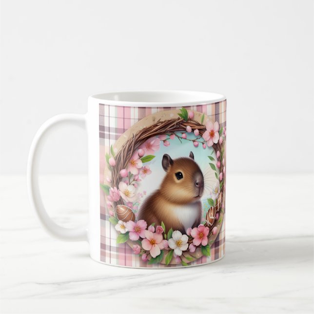 Osterfarben Karierte Flora Capybara Kaffeetasse (Links)