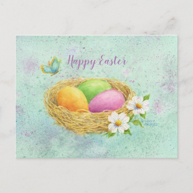 Osterfarbene Eier Nest Postkarte (Vorderseite)