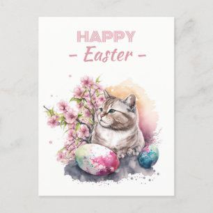 Osterfarbene Katzeneier und Kirschblüten - Postkarte
