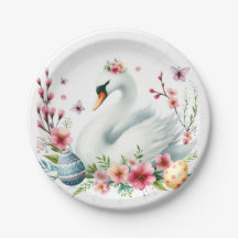 Osterfarbene Schwaneneier und Blume -