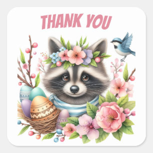 Osterfarbener Raccoon - Eier und Blume - Quadratischer Aufkleber