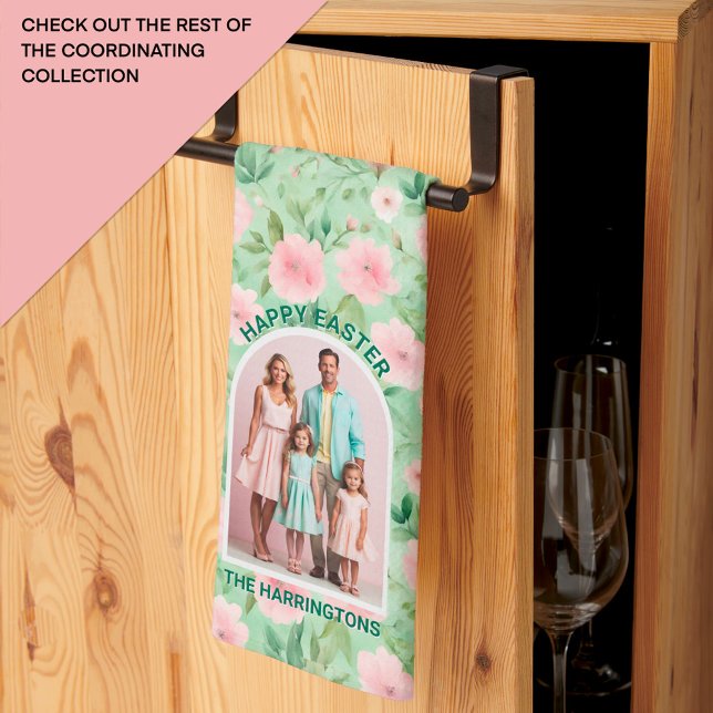 Osterfarbenes Foto Pastellfarben Rosa und grüne Fl Geschirrtuch (Von Creator hochgeladen)