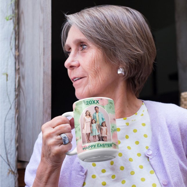 Osterfarbenes Foto Pastellfarben Rosa und grüne Fl Kaffeetasse (Von Creator hochgeladen)