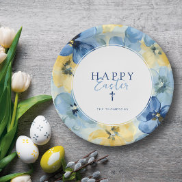 Osterfeiertag Christlicher Blumenkreuz Blau Pappteller