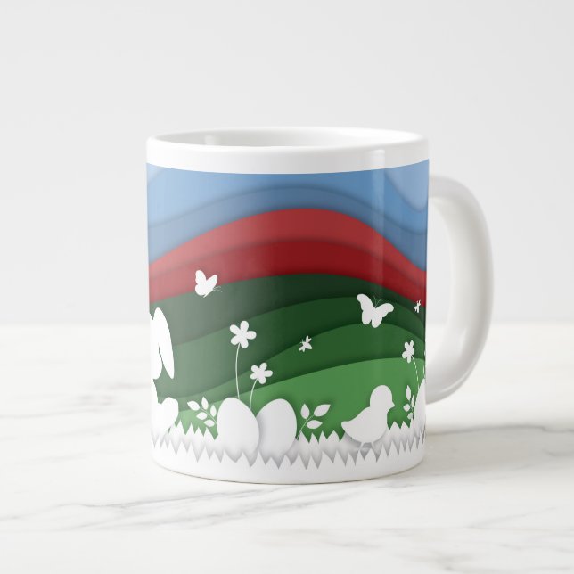 Osterferien 3D-Papiertiere Jumbo-Tasse (Vorderseite Rechts)
