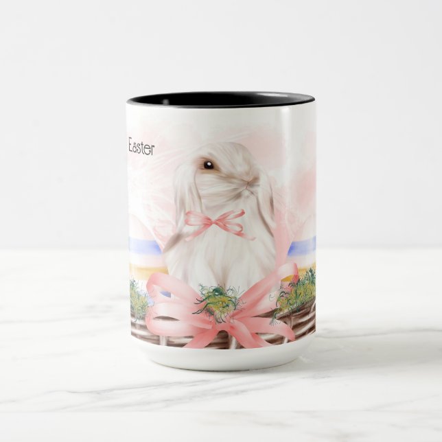 Osterfest Tasse mit Weißer Hase im Korb (Zentrum)