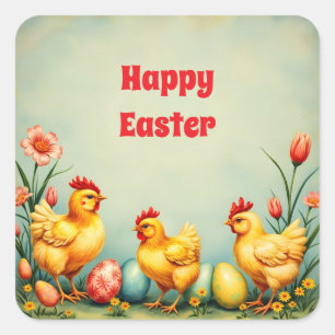 Osterfest Vintag 3 Little Chicken Holiday Collecti Quadratischer Aufkleber