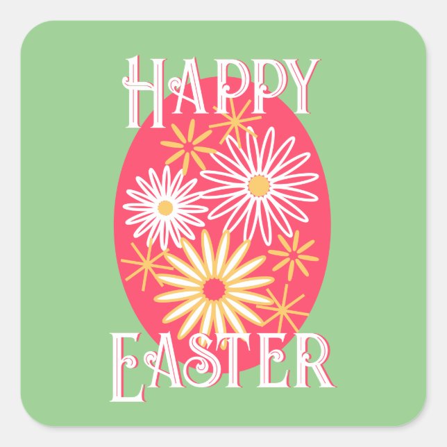 Osterfloral Moderne glückliche Ostern Quadratischer Aufkleber (Vorderseite)