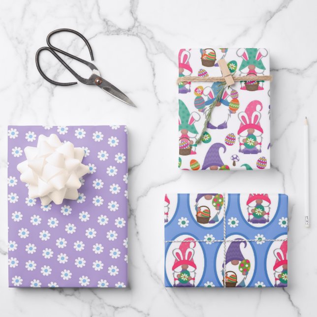 Osterfolien und Blume, die Papierblätter umhüllen Geschenkpapier Set (Vorderseite)