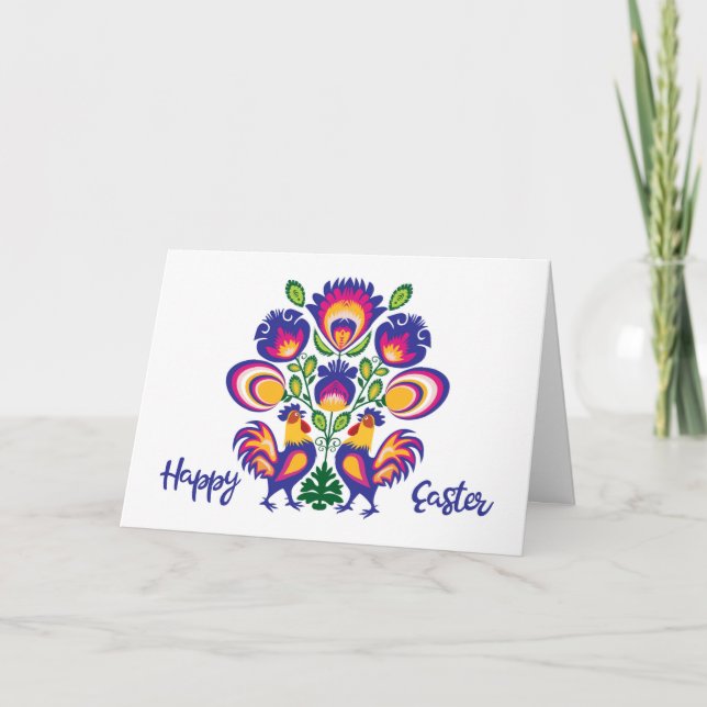 Osterfolklore mit 2 Roosters Custom Folklore Card Karte (Vorderseite)