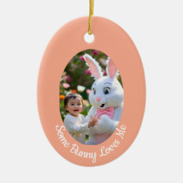 Osterfoto von Hase und Kind im ovalen Rahmen Keramik Ornament