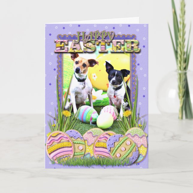 Osterfox Terrier - Sadie und Baboo Feiertagskarte (Vorderseite)