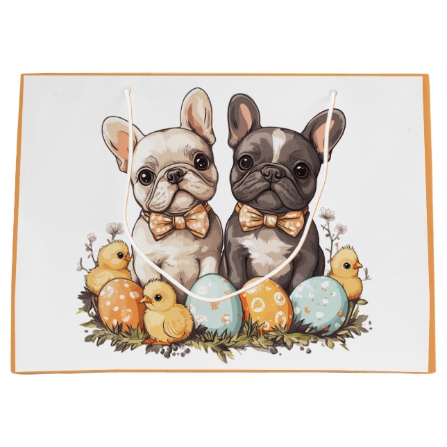 Osterfranzösische Bulldogs Große Geschenktüte (Vorderseite)