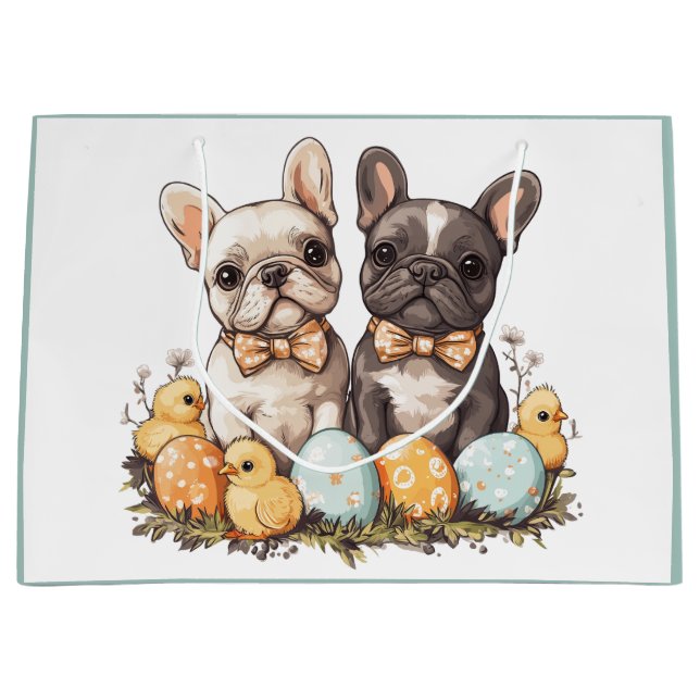 Osterfranzösische Bulldogs Große Geschenktüte (Vorderseite)