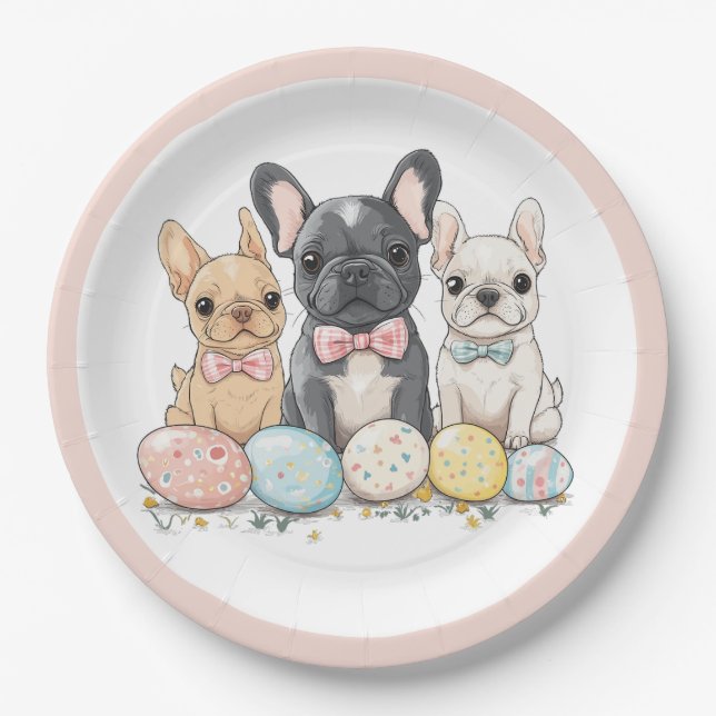 Osterfranzösische Bulldogs Pappteller (Vorderseite)