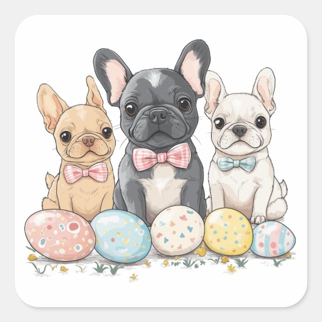 Osterfranzösische Bulldogs Quadratischer Aufkleber (Vorderseite)