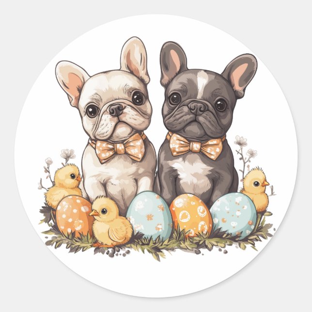 Osterfranzösische Bulldogs Runder Aufkleber (Vorderseite)