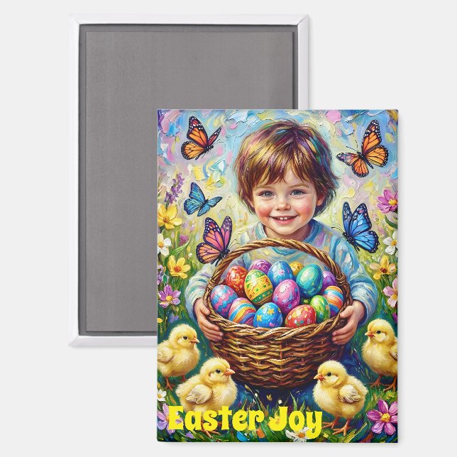 ~ OSTERFREUDE ~ Kinderküken Eier Korb ~ Magnet (Vorderseite/Rückseite)