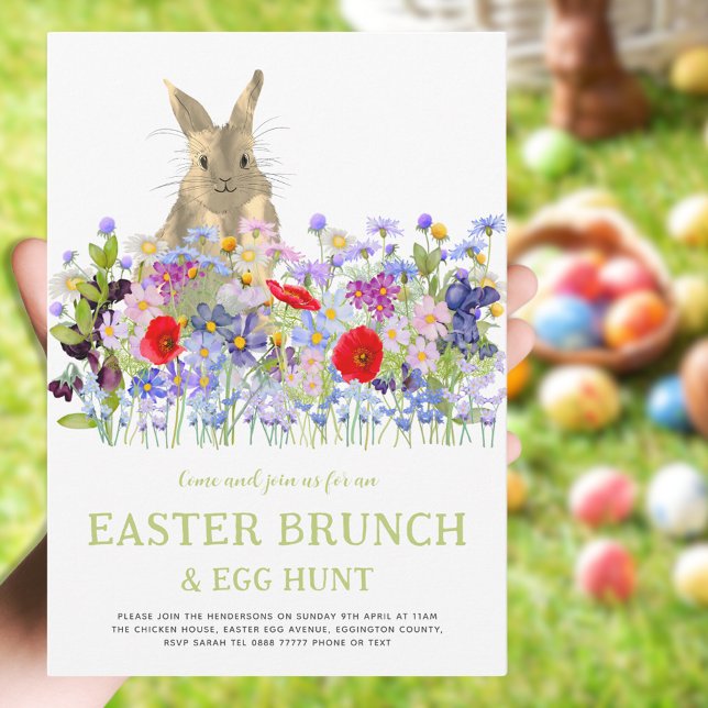 Ostergeblasene Eizelljagd und Brunch Blumengebäck Einladung (Easter brunch and egg hunt cute bunny floral watercolor spring party invitation )