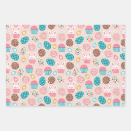 Ostergepflegtes Muster Bunnies Eier und Hühner Geschenkpapier Set