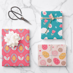 Ostergepflegtes Muster Schafe und Blume Geschenkpapier Set