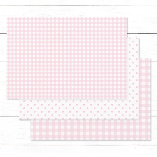 Ostergeschenk Wraps mit Country Charme. Baby Pink Geschenkpapier Set (Cute baby pink gingham checks and polka dots pattern mix wrapping paper sheets.)