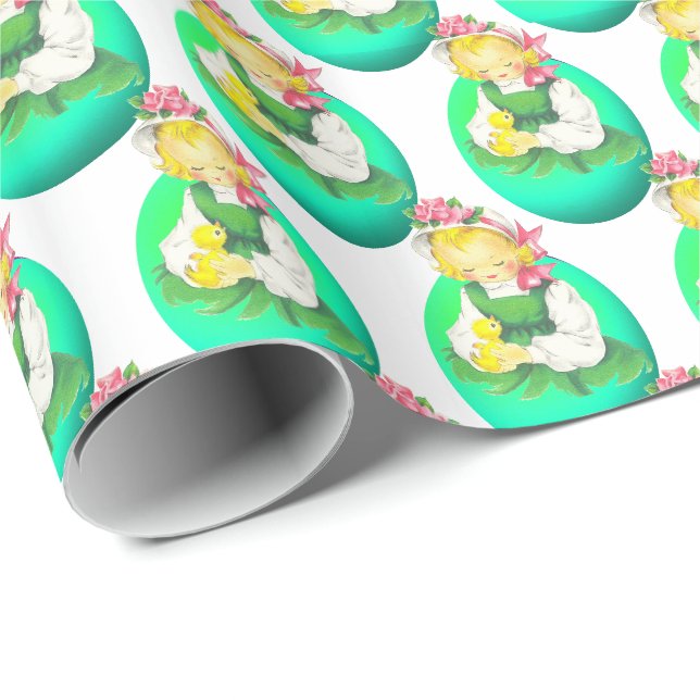 OsterGirl mit Osterkichel Vintag Geschenkpapier (Rolleneckpunkt)