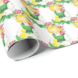 OsterGirl mit Osterkichel Vintag Geschenkpapier