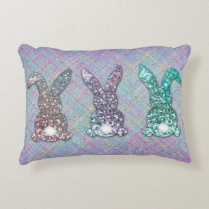 OsterGlitzer Pastel Glam Bunnies auf Kariert Dekokissen