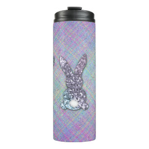 OsterGlitzer Pastel Glam Bunnies auf Kariert Thermosbecher