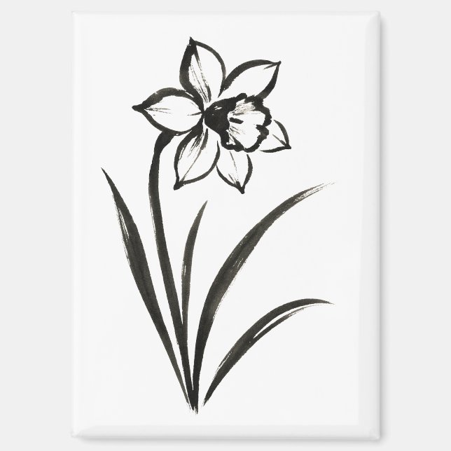 Osterglocken-Blume – Monochrome Botanische Kunst a Magnet (Vorderseite)