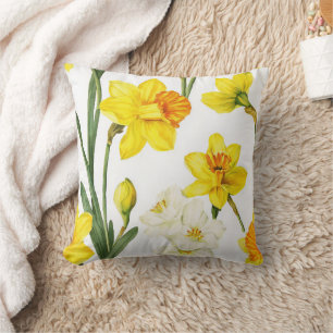 Osterglocken-Blumen-Aquarell-Botanisches Muster Kissen