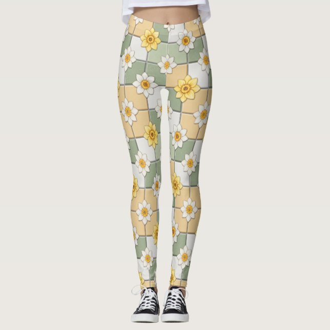 Osterglocken-Fliesenmuster Leggings (Vorderseite)