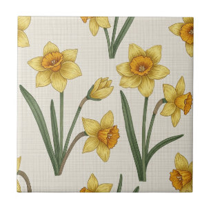 Osterglocken-Frühlingsblumen in sanftem Gelb und G Fliese