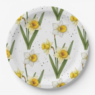 Osterglocken-Frühlingsblumen in sanftem Gelb und G Pappteller