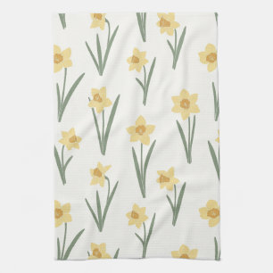 Osterglocken-Frühlingsflorales in sanftem Gelb und Geschirrtuch